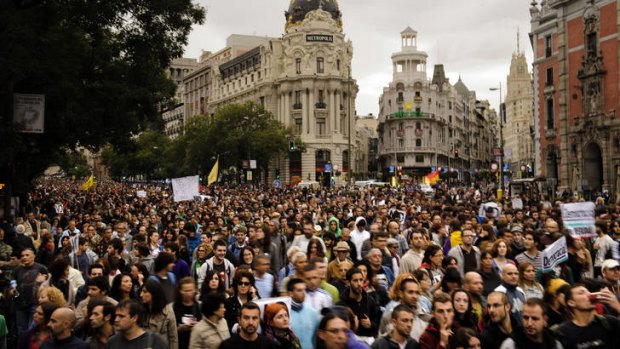 Anti-austerity demonstrators in Madrid.