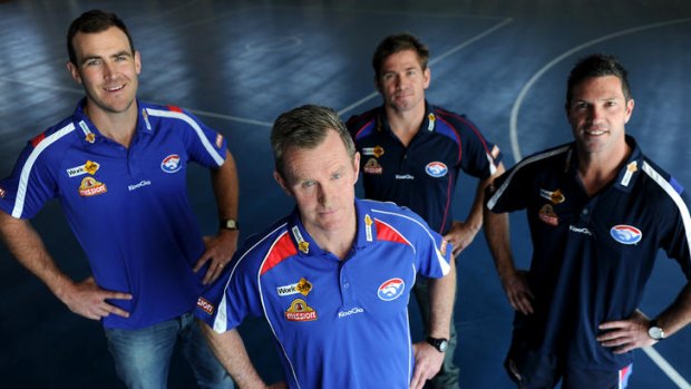 The four new coaches at The Western Bulldogs for season 2012 - from left Steven King , head coach Brendan McCartney , Shannon Grant and Rohan Smith.