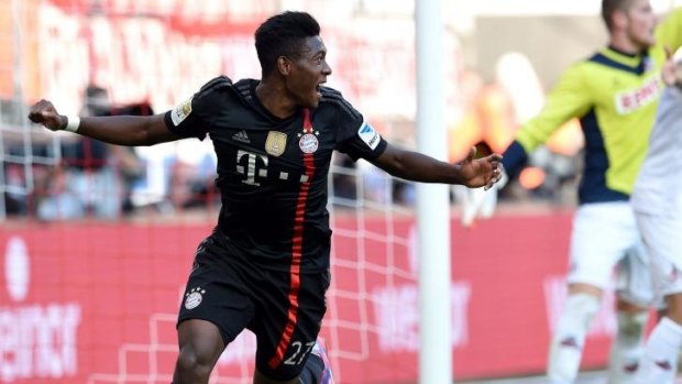 Bayern's David Alaba celebrates after scoring.