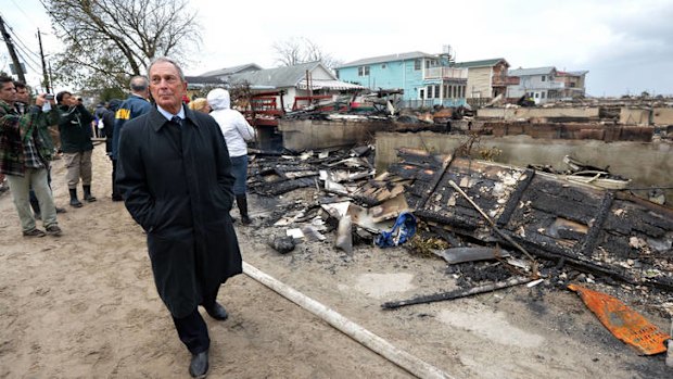 Devastation: NYC Mayor, Michael Bloomberg, in Queens.