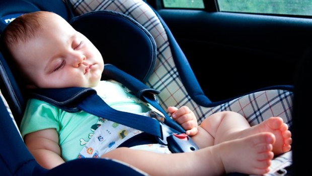 A baby left in a locked car on a hot day is at risk of death in 10 minutes. (file pic)