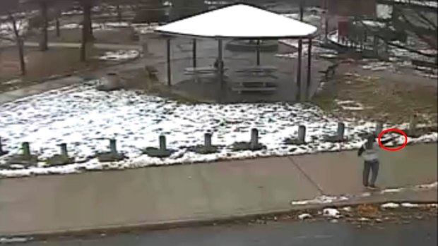 Tamir E. Rice, 12, points a pellet gun at a Cleveland park in a still image from video.