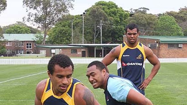 Wild card ... Sekope Kepu chases after Will Genia at Erskineville Oval yesterday.