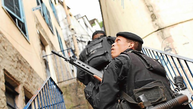 Brazil's Special Police Operations Battalion during a mission in the alleys of a slum.