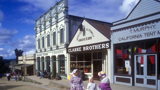 Characters in costume at Sovereign Hill. 