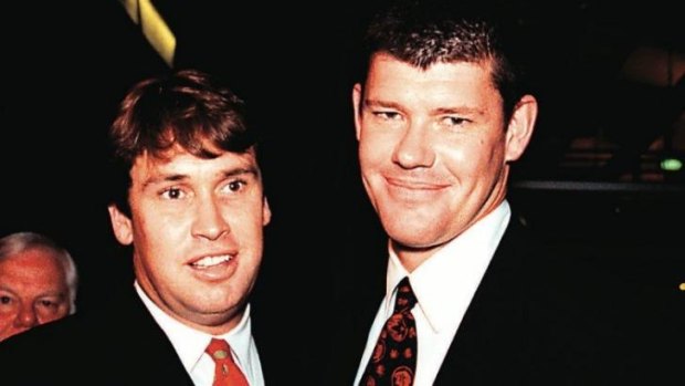 Friends David Gyngell, left, and James Packer.