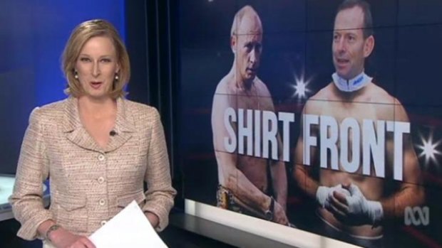 Leigh Sales introducing a sketch on the tension between Tony Abbott and Vladimir Putin.