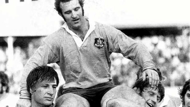 John Hipwell is chaired from the SCG following the Wallabies Test match against England in 1975.