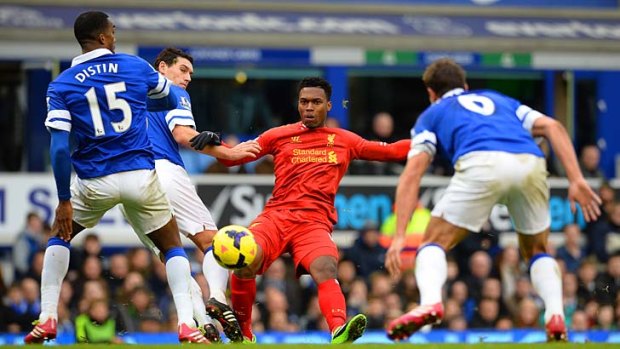 Last-gasp equaliser: Liverpool striker Daniel Sturridge scored in the 89th against Everton in the last Merseyside derby.