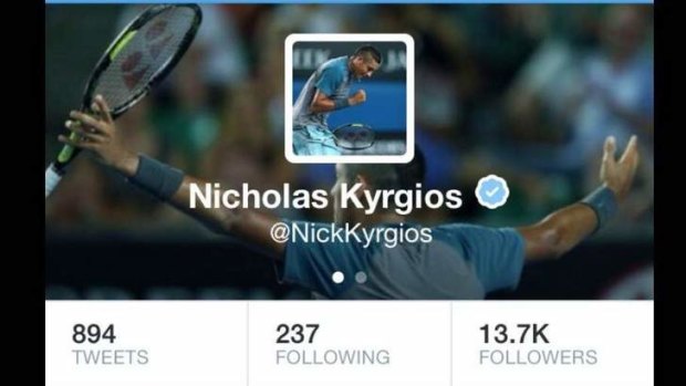 Nick Kyrgios' Twitter profile - now complete with the blue verified tick.