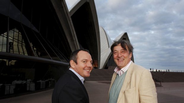 Stepping down ... Richard Evans (L) with Stephen Fry.