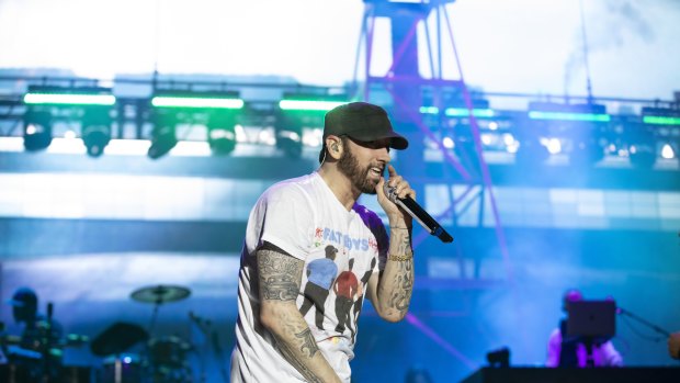 Eminem looks comfortable inhabiting his rap god status on his Australian tour.
