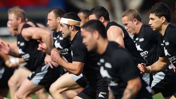 Working hard ... the Rabbitohs are put through their paces at training.