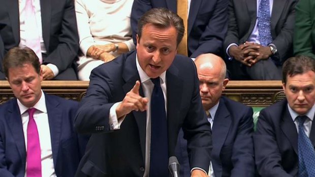 Britain's Prime Minister David Cameron addresses the House of Commons on the issue of military intervention in Syria.