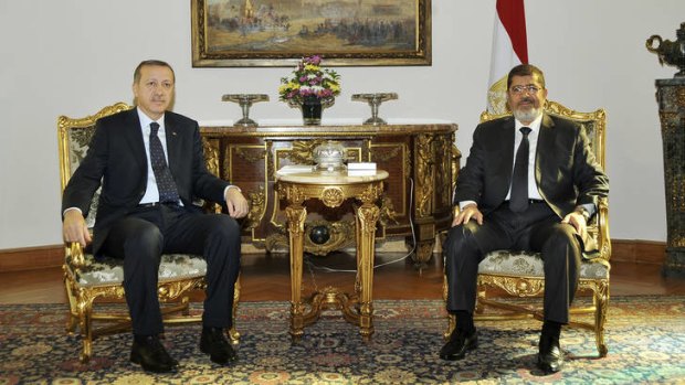 Allies ... Turkey's Prime Minister, Recep Tayyip Erdogan, left, meets Egypt's President. Mohamed Mursi, for the first time at the weekend.