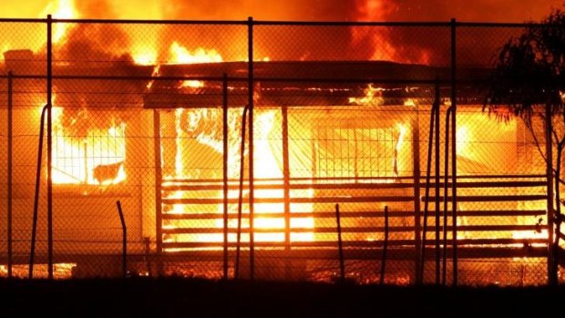 The Villawood detention on fire during the 2011 riot.