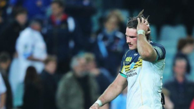 Brumbies captain Ben Mowen shows his disappointment after his last game in ACT colours.