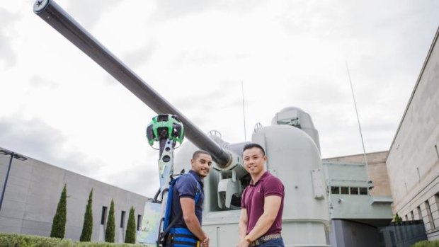 Google Trekker operator Richard Elwasfi and Google Australia spokesman Johnny Luu at the Australian War Memorial, one of 14 Australian institutions joining the Google Cultural Institute.
