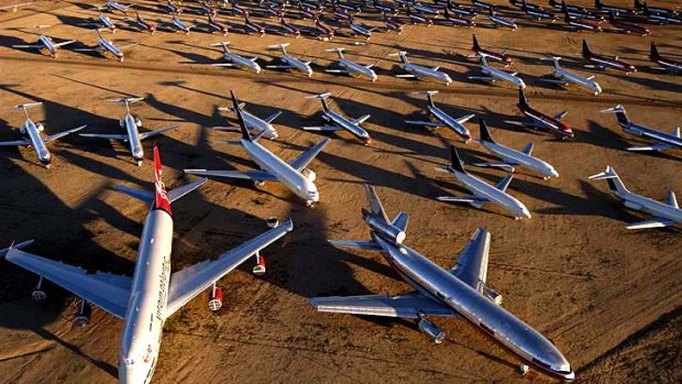 An aircraft 'boneyard' for the storing of decommissioned aircraft will be created near Alice Springs. Pictured: a similar facility in California's Mojave desert.