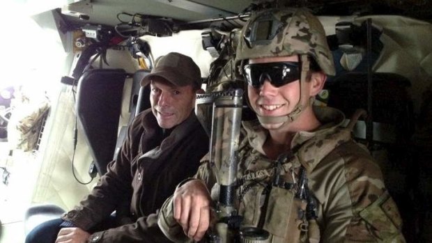 Embedded ... Tony Abbott visits troops in Afghanistan in this image from his Twitter account.
