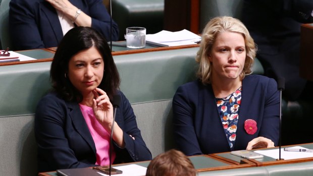 Terri Butler listens as Prime Minister Malcolm Turnbull speaks on gender equality during question time on Tuesday.