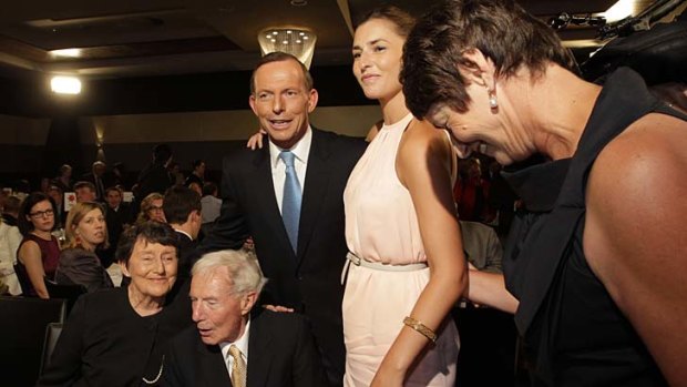 Tony Abbott with his wife Margie, daughter Frances and parents Fay and Richard.