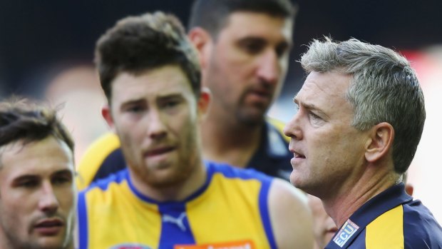 Wasted opportunity: Eagles coach Adam Simpson adresses his players.
