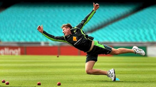 Call-up chance: James Faulkner throws himself into training at the SCG where he could don the baggy green for Australia.