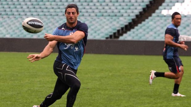 Forgotten man &#8230; Anthony Minichiello trains with the Roosters yesterday. The veteran played at fullback for NSW last year but has barely rated a mention in Origin discussions in 2012.
