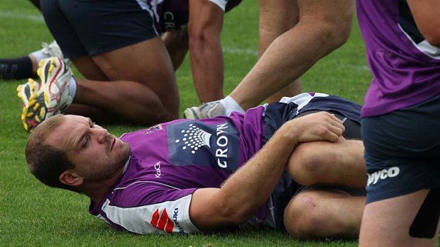 Hamming it up: Front-rower Troy Thompson at training with his new club Melbourne Storm.