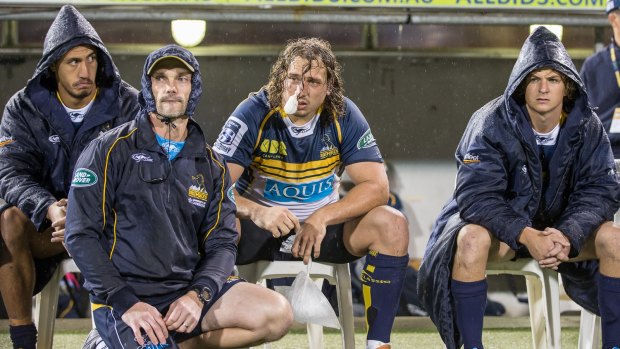 Dejected Brumbies on the bench after the 13-8 loss.