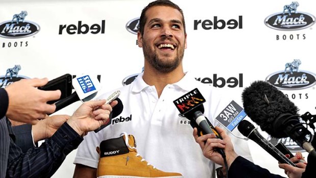 Lance Franklin launching his new range of "Buddy" Boots.