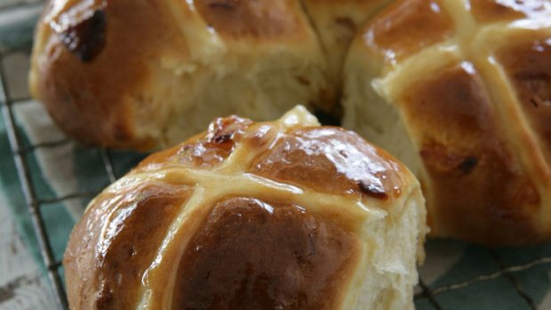 Apricot and cardamom hot cross buns.