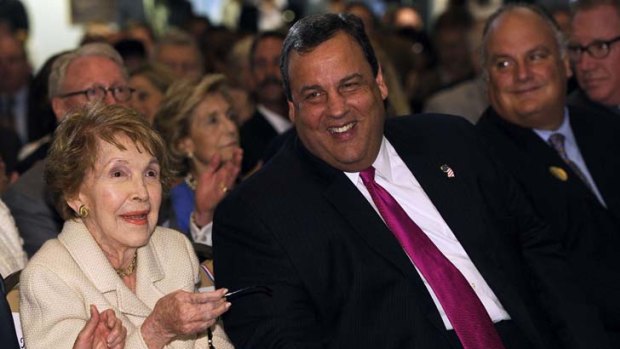 Looking presidential ... New Jersey Governor Chris Christie with Nancy Reagan.