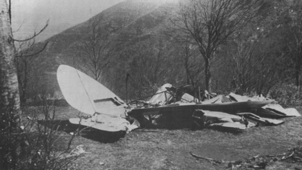 The wreckage of Bert Hinkler's Puss Moth in the Italian Alps in 1933.