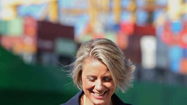 Port in a storm ... Kristina Keneally visited Port Botany to spruik a 7.8 per cent rise in January container volumes, compared with a year ago.