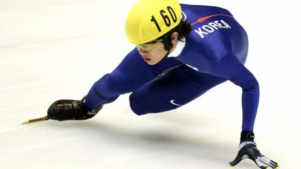 The ice man: Victor Ahn (formerly Ahn Hyun-Soo) competes for Russia at the European Short Track Speed Skating Championships last month.