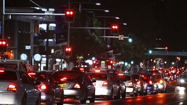 Seeing red ... traffic  at a standstill in Park Street in the CBD last night. The race finished at 11am.