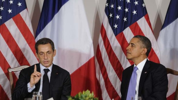 Critical stance ... the French President, Nicholas Sarkozy, left, with the US President Barack Obama during their meeting at Mr Obama's New York hotel.