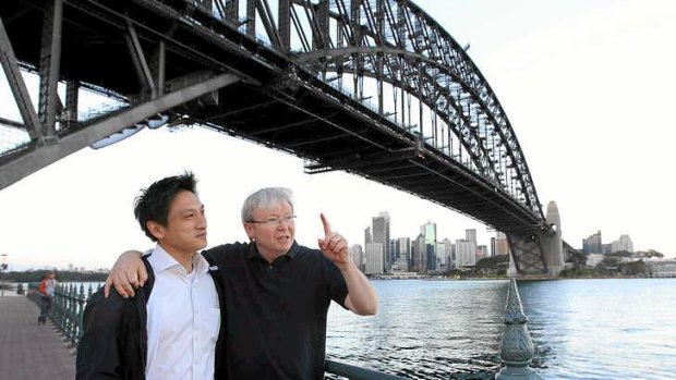 PM Kevin Rudd and Labor's candidate for Bennelong, Jason Yat-sen Li.