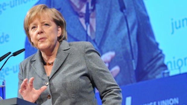Address ... Angela Merkel  talks to the CDU’s youth group.