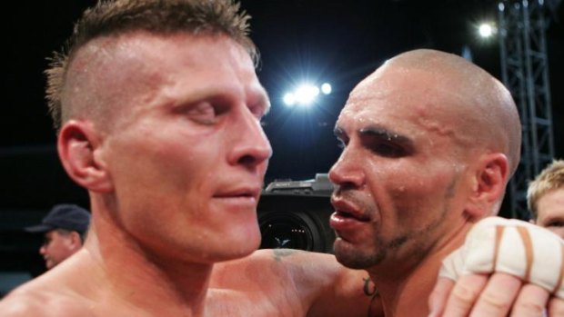 Danny Green and Anthony Mundine after their bout in 2006. 