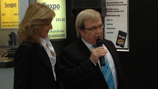 "Kevin Rudd" opens Sexpo at the Brisbane Convention and Exhibition Centre.