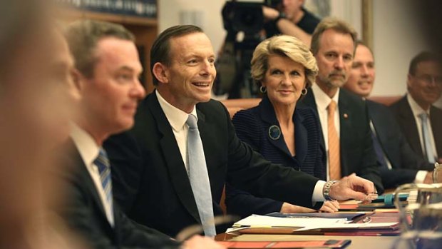 Little room for dissent: Prime Minister Tony Abbott and his cabinet.