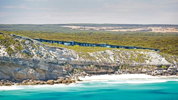 The Southern Ocean Lodge is perched on the cliff above Hanson Bay on Kangaroo Island.