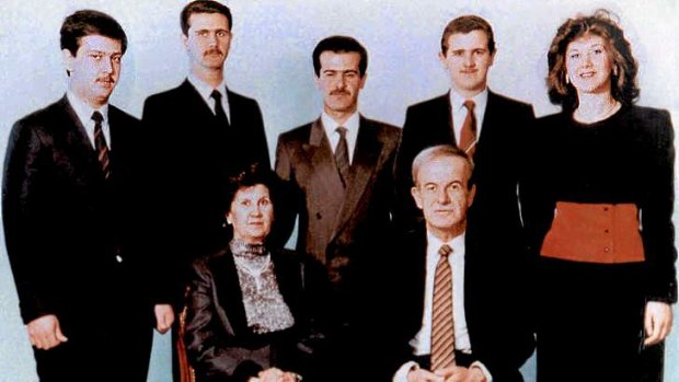 A family picture dated 1985 shows Syria's late president Hafez al-Assad and his wife Anisa Makhluf (seated) and, behind them from right to left, their five children: Bushra, Majd,  Bassel, Syrian President Bashar, and Maher.