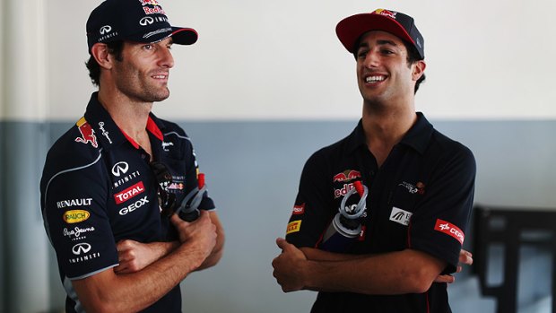 WA's Daniel Ricciardo (right) is touted as winning the race to replace Mark Webber (left) at Red Bull.