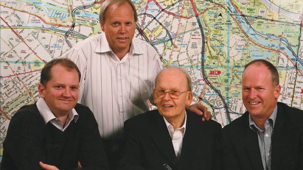 New direction: Merv Godfrey (centre) with sons and current Melway directors (from left) Dean, David and Murray.