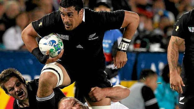 Jerome Kaino bulldozes over the French defence during the World Cup final in 2011.