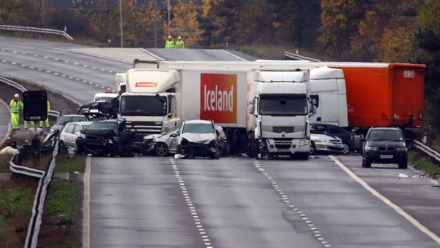 Emergency crews have been unable to confirm the cause of a multiple-car pile-up near Taunton in England.